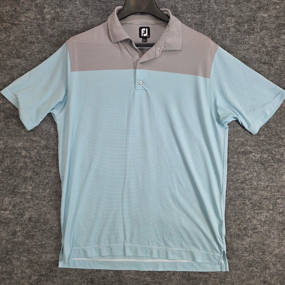 FootJoy Polo Shirt Mens XL Light Blue Gray Striped Performance Golf Short Sleeve
